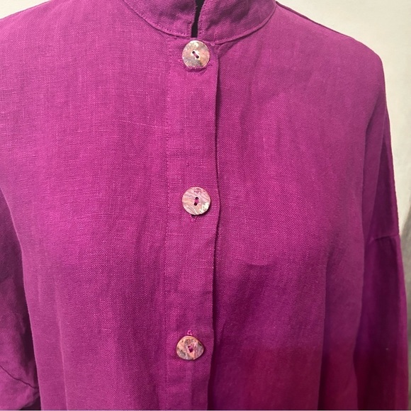Bryan Walker Women Linen Jacket Large Minimalist Lagenlook Purple Pockets Button - Picture 2 of 10